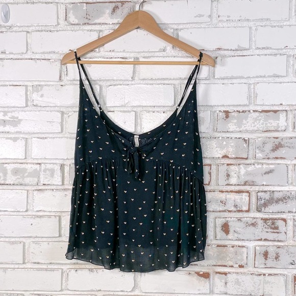Free People Tops - Free People Intimately Heart Print Black Cropped Babydoll Sleeveless Top L